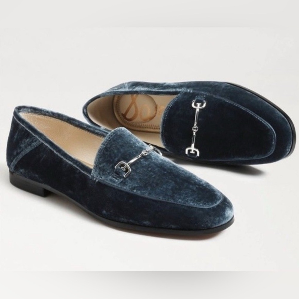 New Sam Edelman Women’s Loraine Sapphire Blue Velvet Loafers Size 8 Wide